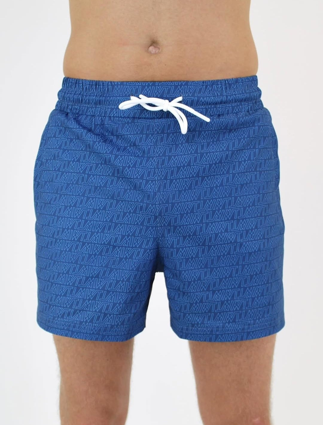 White Threads Pattern Swim Shorts - Blue